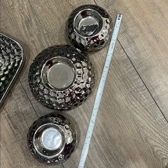 Silver Ceramic Tray with 3 Candle Holders  EUC Like New - Picture 7 of 8